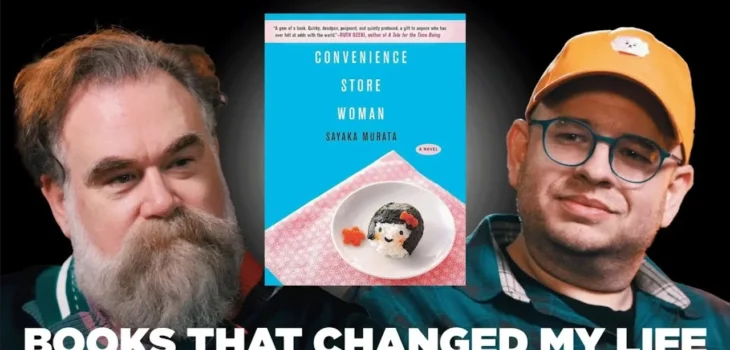 comedian Mike Drucker reflecting on identity and societal expectations through Sayaka Murata's novel