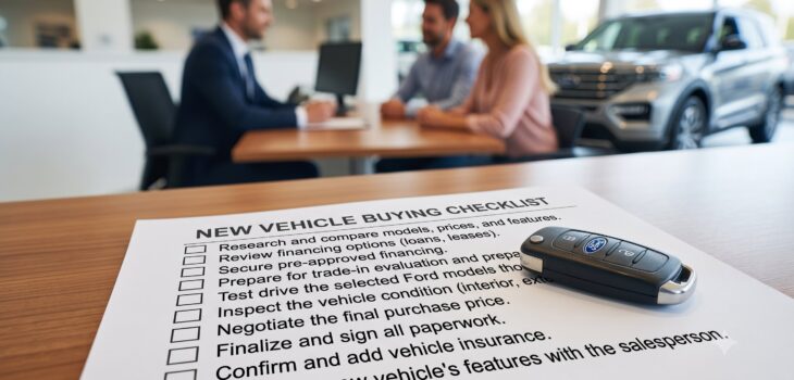 car buying checklist for Washington shoppers reviewing vehicle options at local dealership